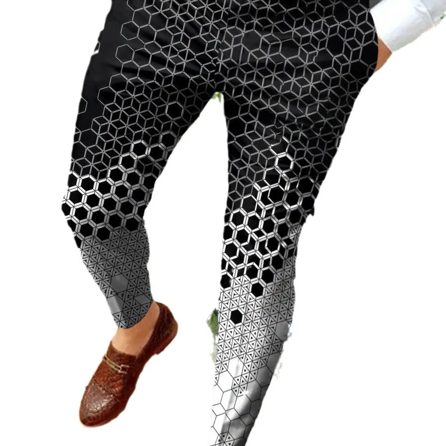 2014 Men Business Casual Trousers Geometric Pattern Print Straight Long Pants Mens Spring Autumn Fashion Streetwear Men Clothing