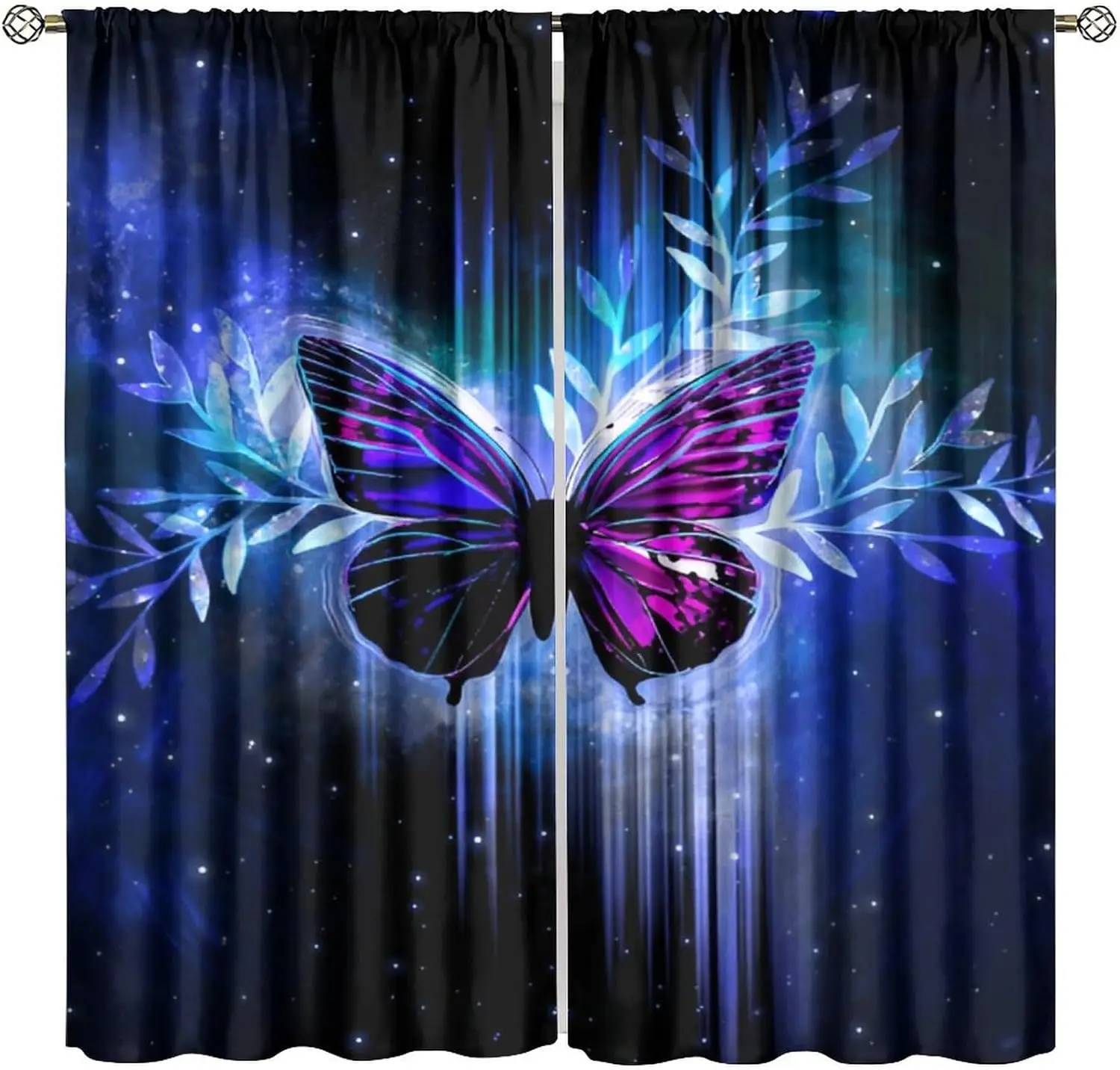 Fantastic Butterfly Curtains Psychedelic-Themed Butterfly Leaf Shining Light Print Window Drapes for Girls Women Bedroom Living
