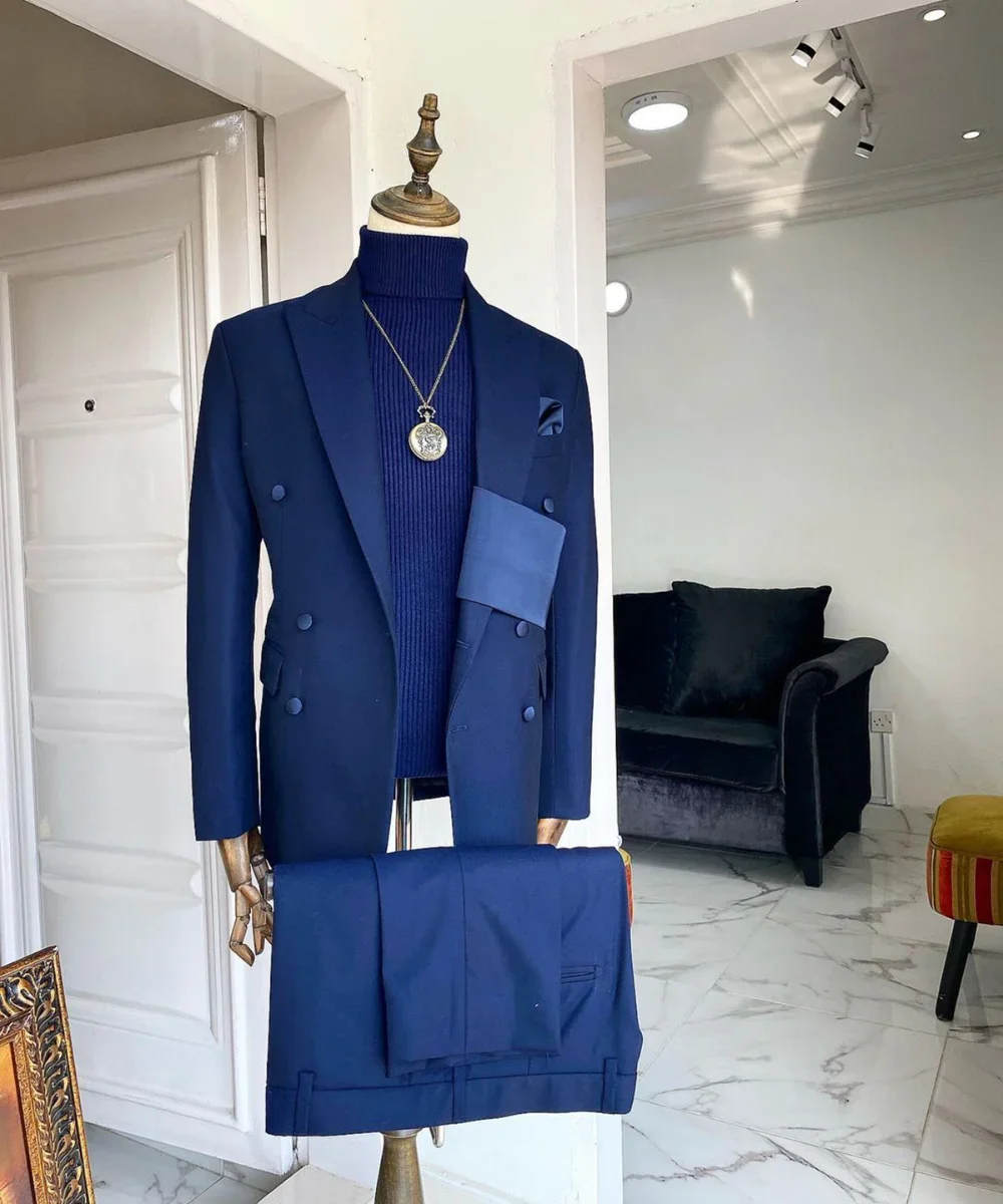 Double Breasted Wedding Suits for Men Peak Lapel Groom Wear Tuxedo Slim Fit Tuxedo Party Prom Custom 2 Pcs Jacket with Pants - Image 2