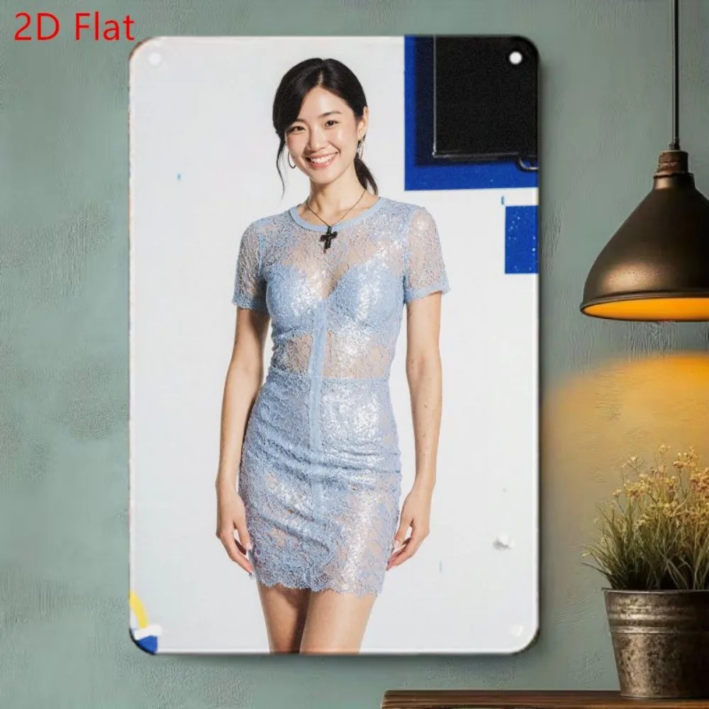 Retro 2D Metal Art Sign, 8x12 Inch Blue Lace Dress Woman Wall Decor for Wedding Church
