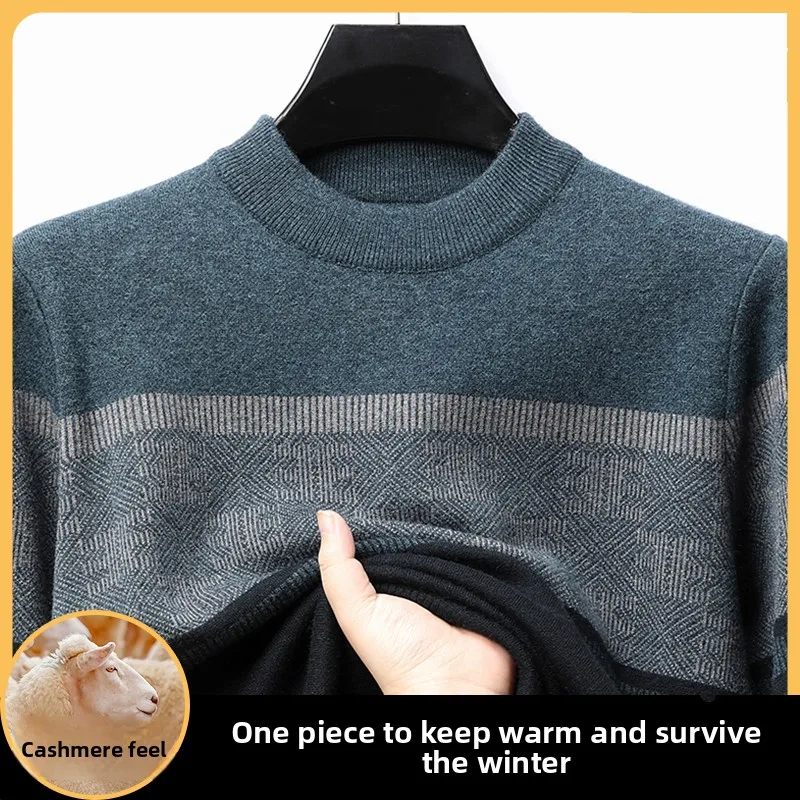 

Утепленный вязаный свитер с высоким воротником, цветными блоками и вышивкой, мужской модный осенне-зимний пуловер из полиэфирного волокна