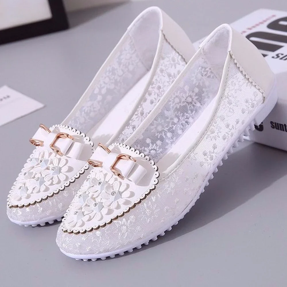 Embroidery Bowknot Loafers Women Flower Sneakers Summer Breathable Solid Color Designer Shoes Women Non-slip Casual Ladies Shoes