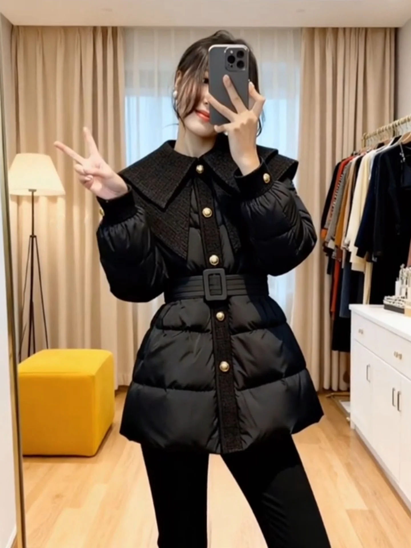 Bla cintura-conchaçadora feminina puffer jaet luxo sle longo sve cintura alta thi outerwear ele lindo casaco de inverno