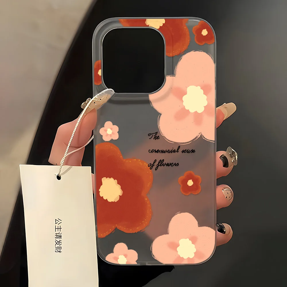 Clear Soft Phone Cases for iPhone 14 Case iPhone 16 15 12 11 13 Pro Max 16 Plus Mini Shockproof Matte Cute Folwer Bumper Cover