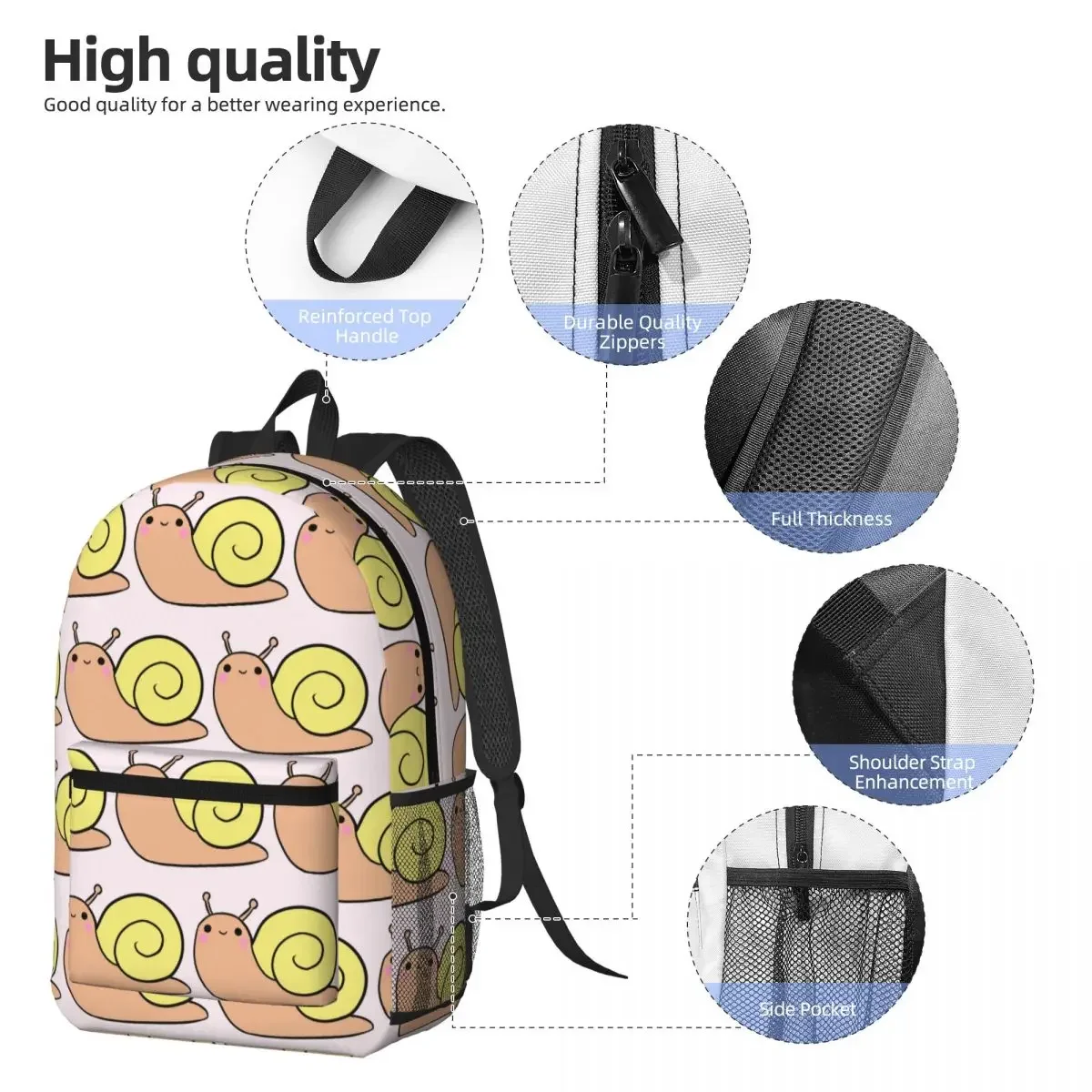 Smiling Cute Snail Backpack Boys Girls BookBag Children School Bag Computer Shoulder Bags for Men Women