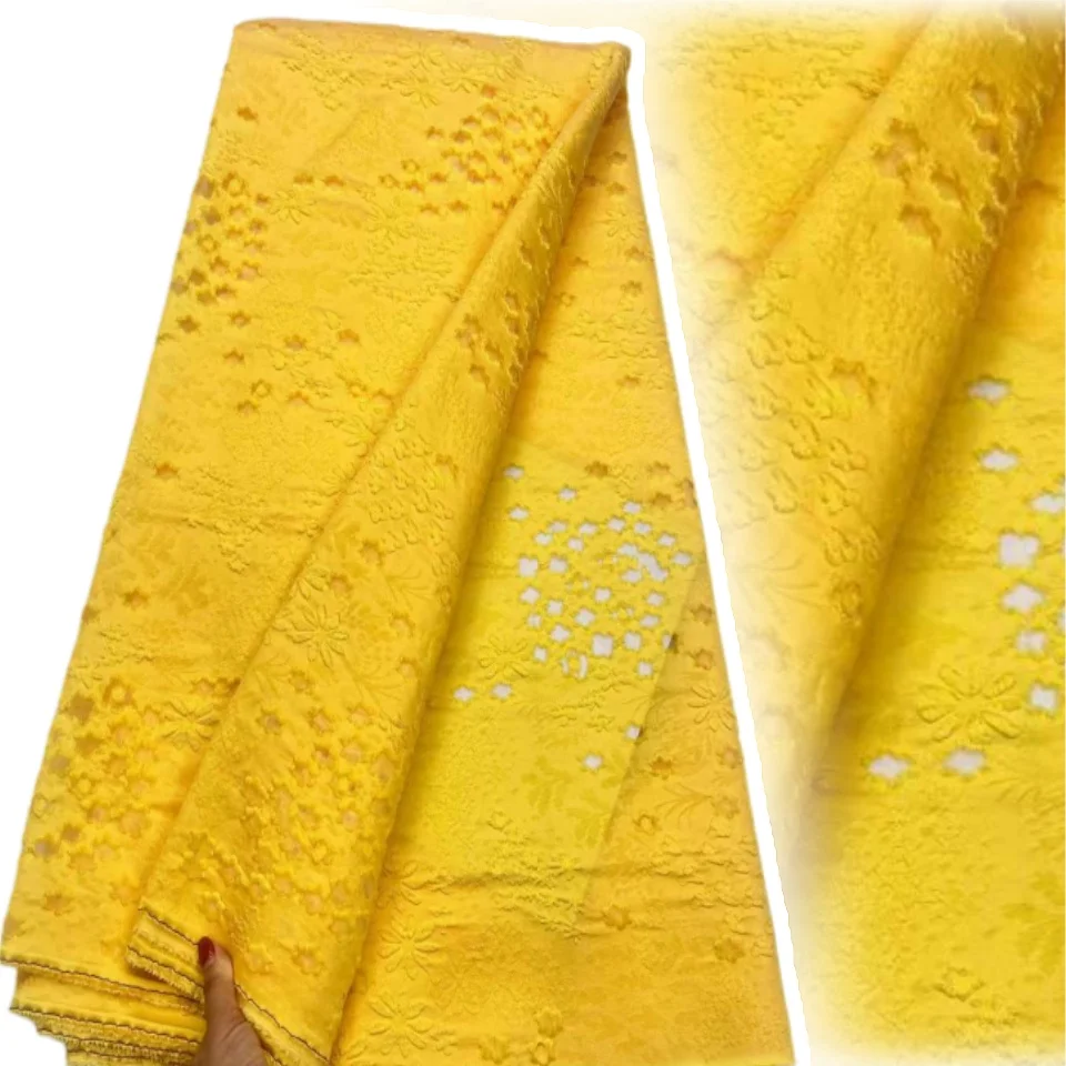 

5 ярдов синей африканской жаккардовой ткани брокат с кружевом, высококачественная нигерийская цветочная дамастовая ткань для свадеб 2026 (2356)