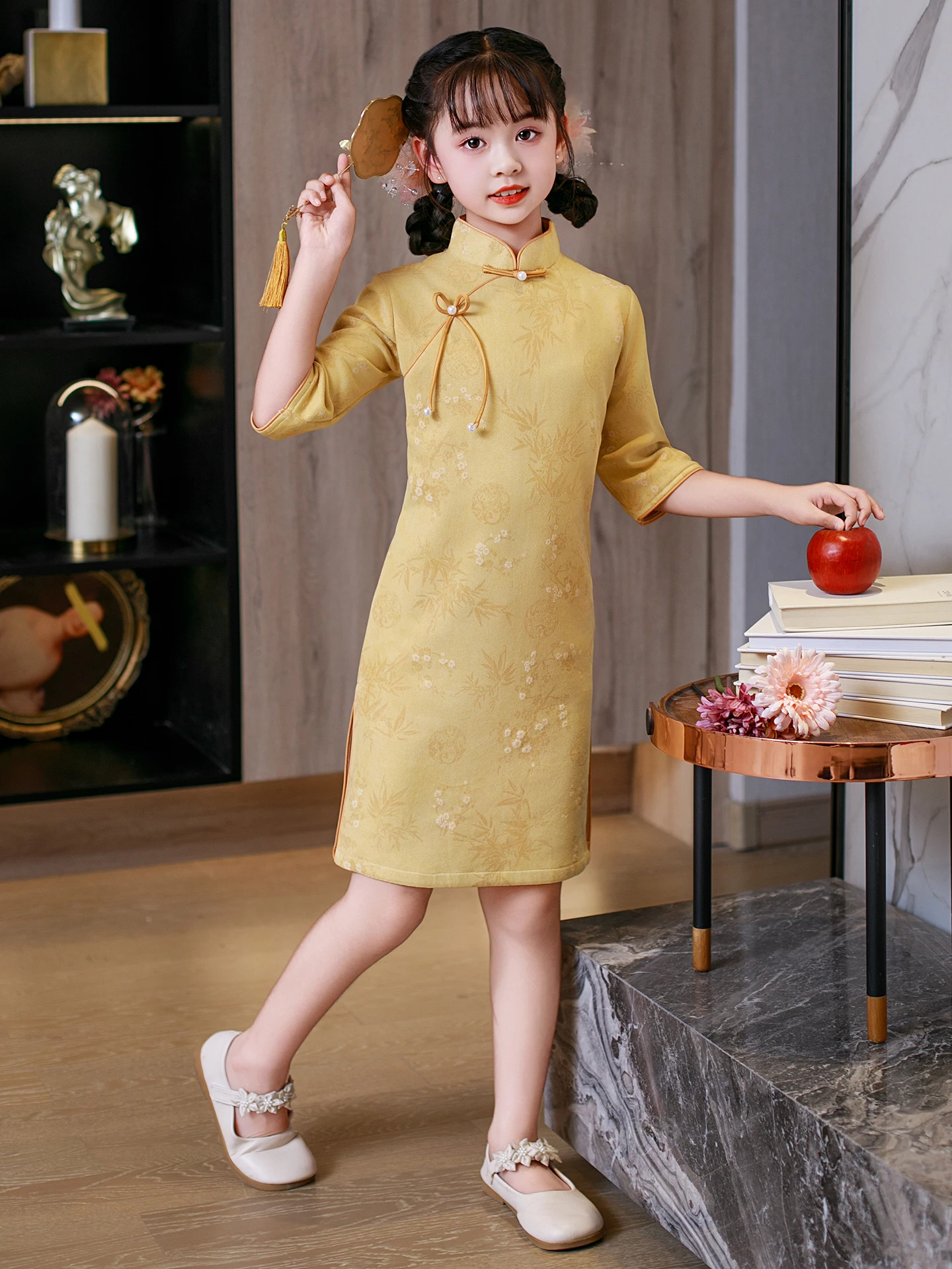 

Ele Girl's Children's Performance Dr Chinese Sle Retro Faion Daily Wear Midi Skirt Floral Print Polyester