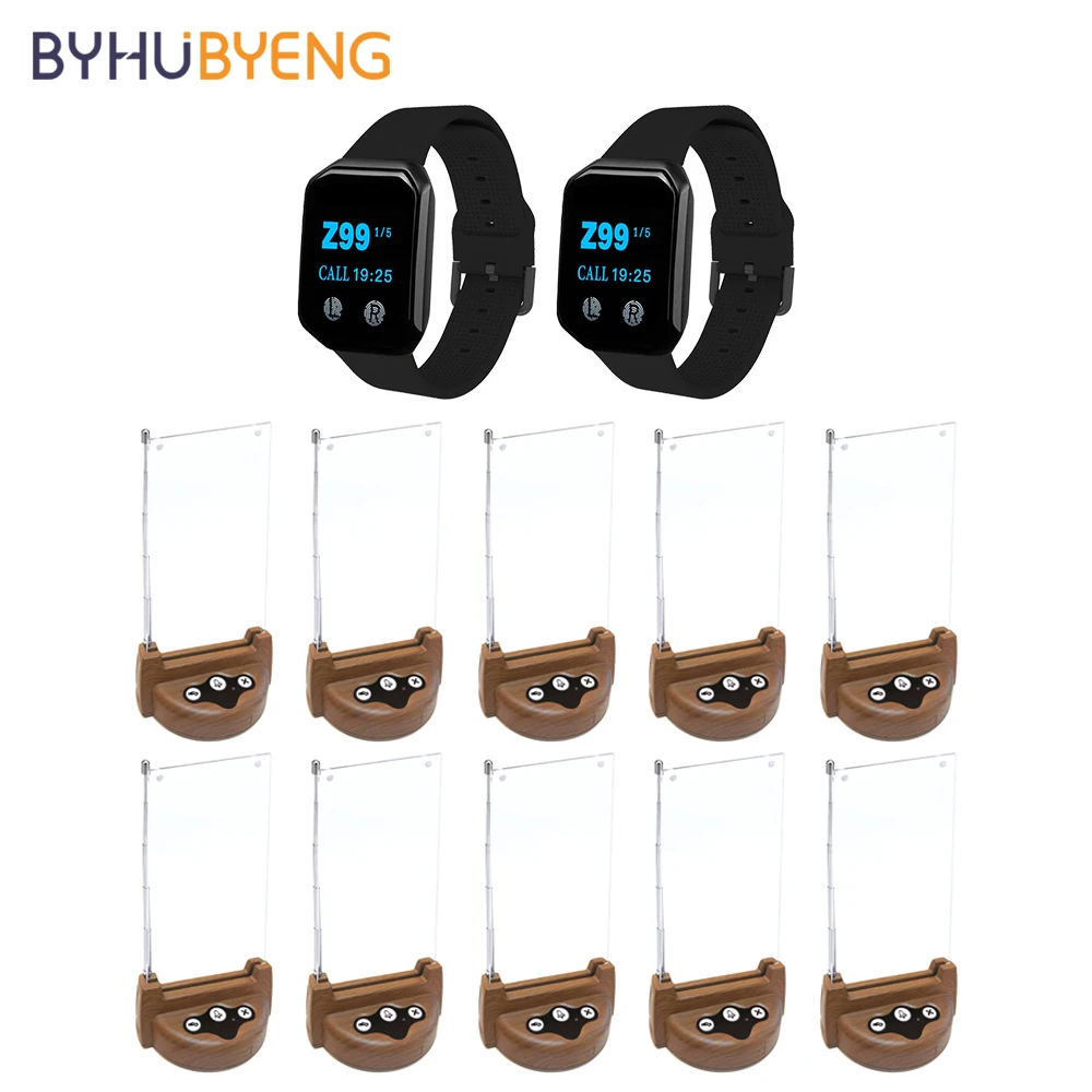 BYHUBYENG Wireless Calling Customer Pager 2 Pcs Watch Receiver 10 Pcs Menu Order Pay System For Restaurant Bar KTV