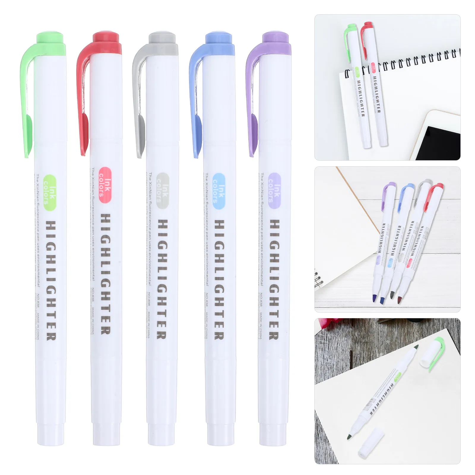 5Pcs Dual Brush Tip Colored Markers Set Vibrant Fluorescent Colors Ergonomic Grip Long-Lasting Ink Ideal for Planner Journaling