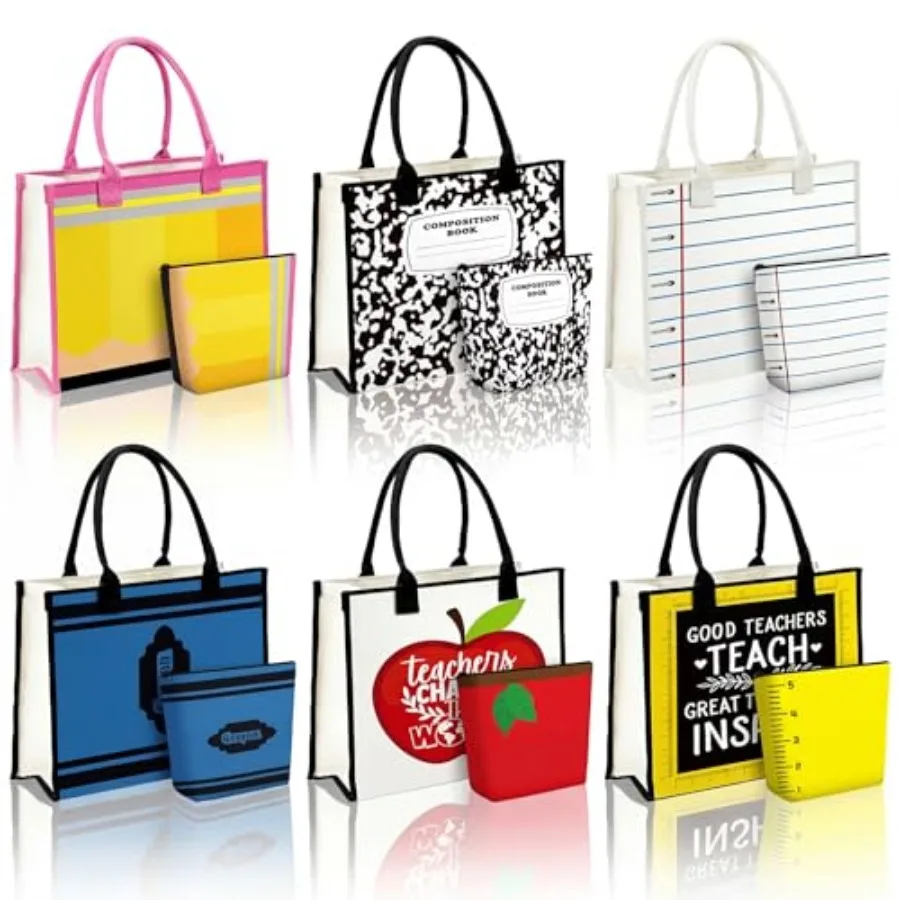 

Набор из 12 подарков для учителей: 6 холщовых сумок-тоут и 6 косметичек. Подарки на выпускной для женщин-учителей.
