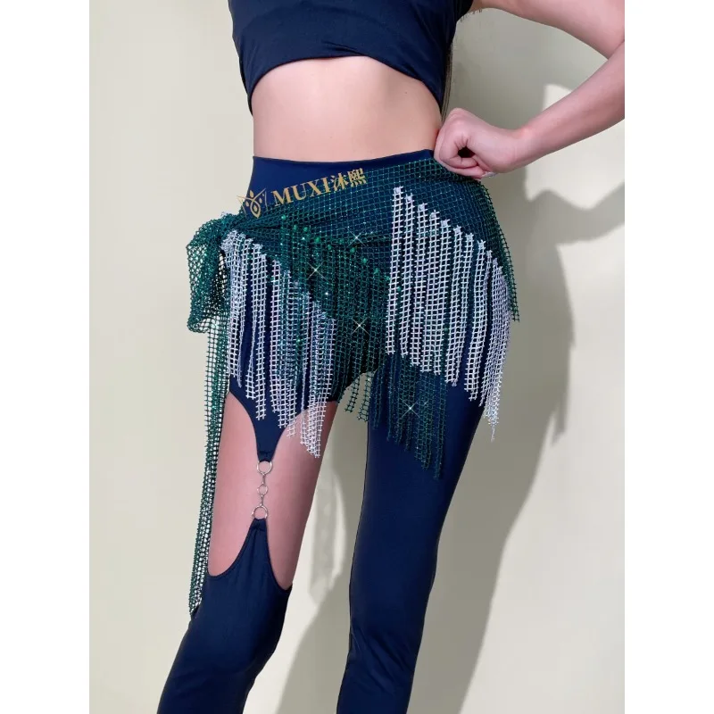 op maat gemaakte kleur geblokkeerde buikdans taille ketting mesh diamant heupsjaal Indiase kleding vrouwen buikdans riem