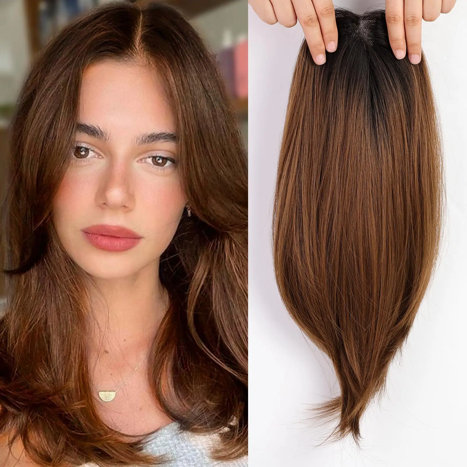 人毛ヘアピース-女性用-レースベース-ミドルパート-フリンジ付き--9x14cm-14インチ-カール＆スタイリング可能