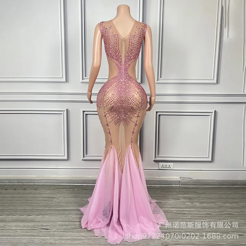 Vestido de renda fino e fino com cauda de peixe em v profundo, vestido de palco para boate, drag queen, tapete vermelho, vestido de performance de palco