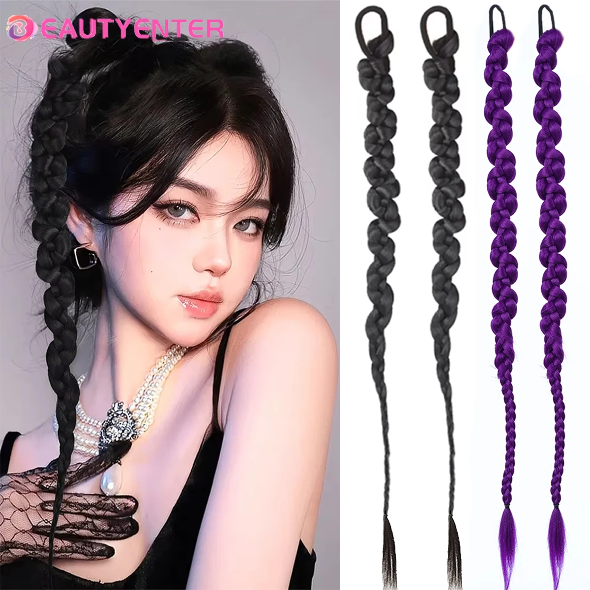 BEAUTYCODE ยาวสังเคราะห์ Braiding Braid ที่ยืดผมด้วยยางรัดแหวนมวย Braids Hairpiece หางม้า Extensions