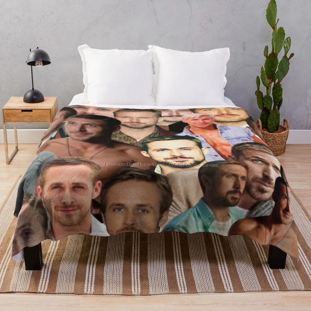 Ryan Gosling Photo Collage Throw Blanket Soft Plush Plaid Fluffy Blankets Large For Sofa Thin Decorative Sofa Blanket