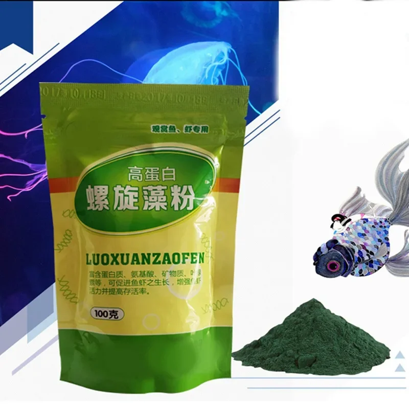 Spirulina-Pulverflasche, gesunde Ozean, Ernährung, Fische, Lebensmittel, dekorative Garnelen, offenes Futter, Algenfischfutter