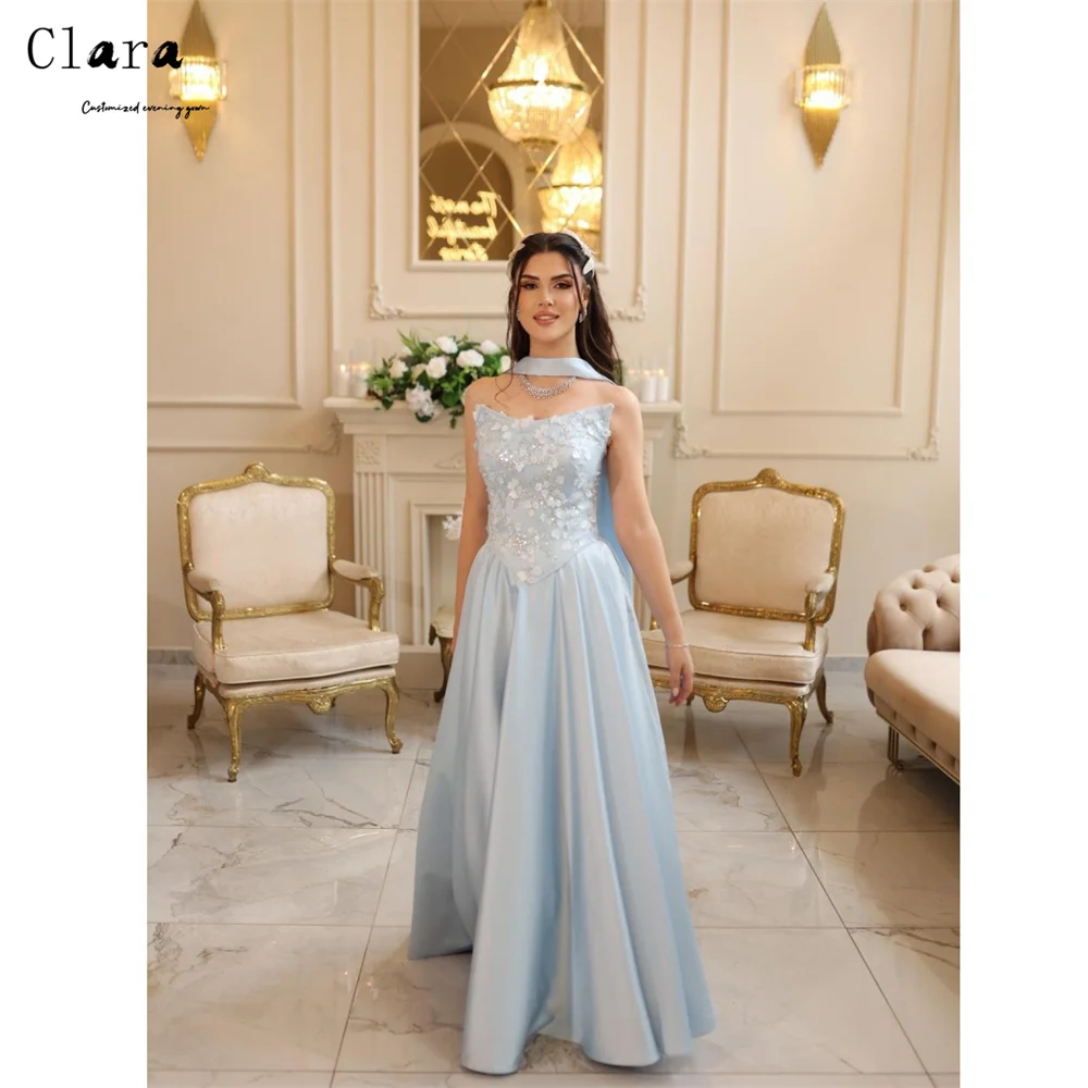 

Клара на заказ синее платье трапециевидной формы с открытой спиной и вышивкой без рукавов, элегантные ночные платья 2021, женское роскошное вечернее платье, длинное платье для вечеринки