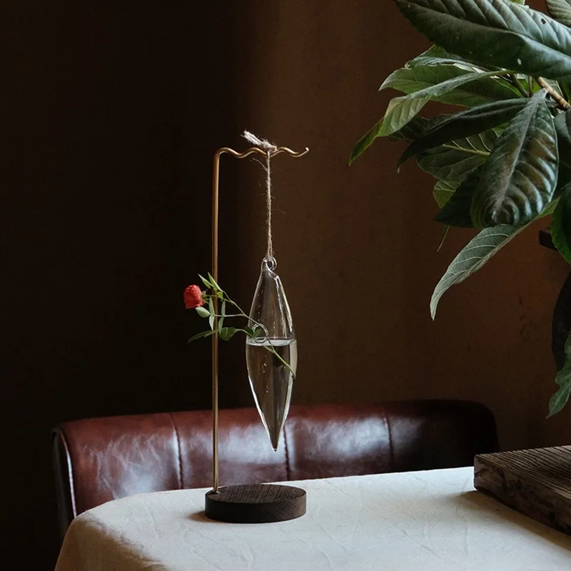 Japanese Glass Vase for Ikebana Water Drop Shaped Narrow Mouth Flower Holder Desktop Hydroponic Container Wall Hanging Bud Vase