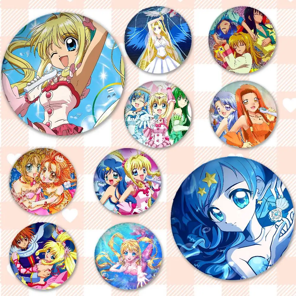 Mermaid Melody Pichi Pitch Badges Peripheral Lapel Pins Tinplate Round Brooch For Shoulder Bag Accessories Souvenir Gifts