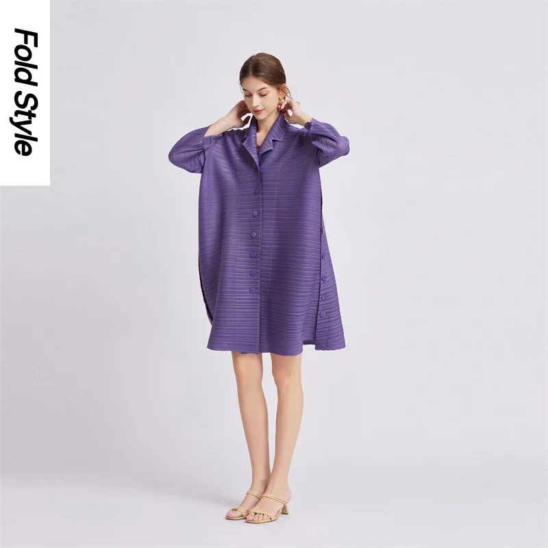 Miyake Pleated Elegant Women's Design Sense Spring and Autumn Waist Closing Temperament Dress Fashion Versatile Trend