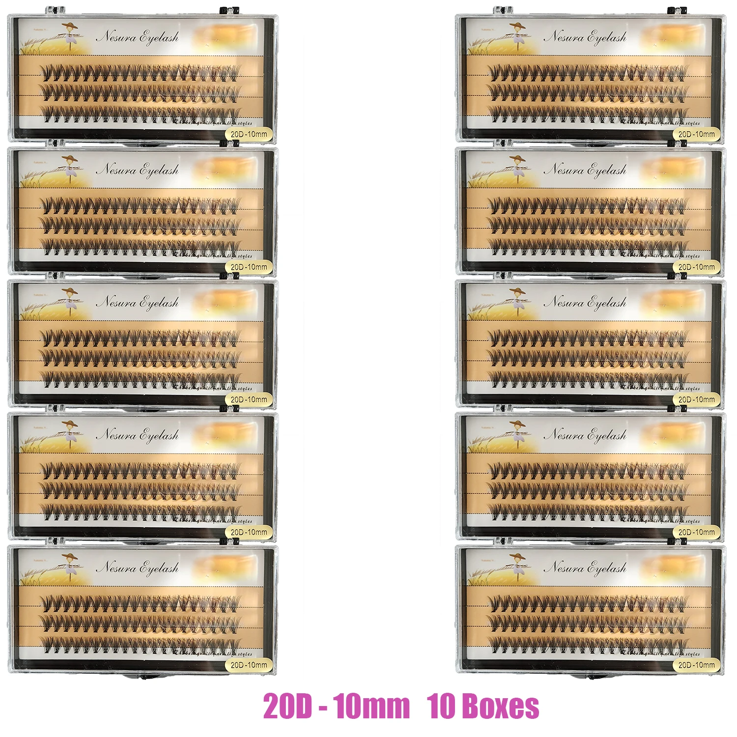 Sackvis10pcs/lot Cluster Eyelashes 3 Rows 10D/20D/30D/40D Natural Style Individual Eyelash Bundles Handmade Supplier