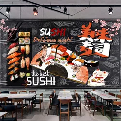 Modern Blackboard Delicious Sushi Industrial Decor 3D Wallpaper Japanese Restaurant Background Wall Paper Mural Papel De Parede