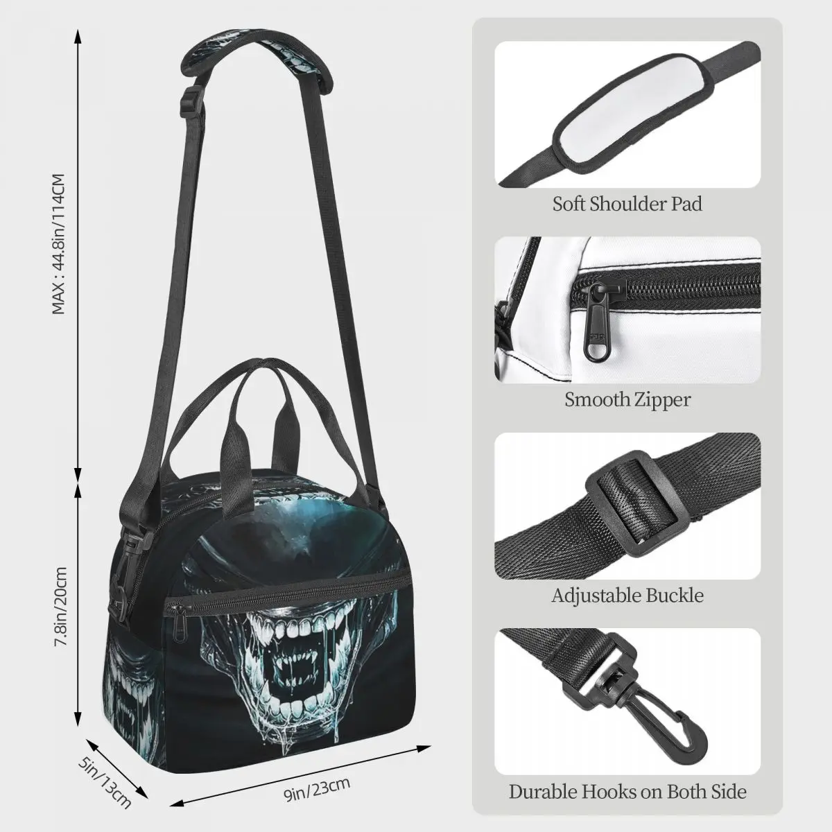 Xenomorph Alien Lunch Bags Insulated Bento Box Leakproof Lunch Tote Picnic Bags Cooler Bag for Woman Student