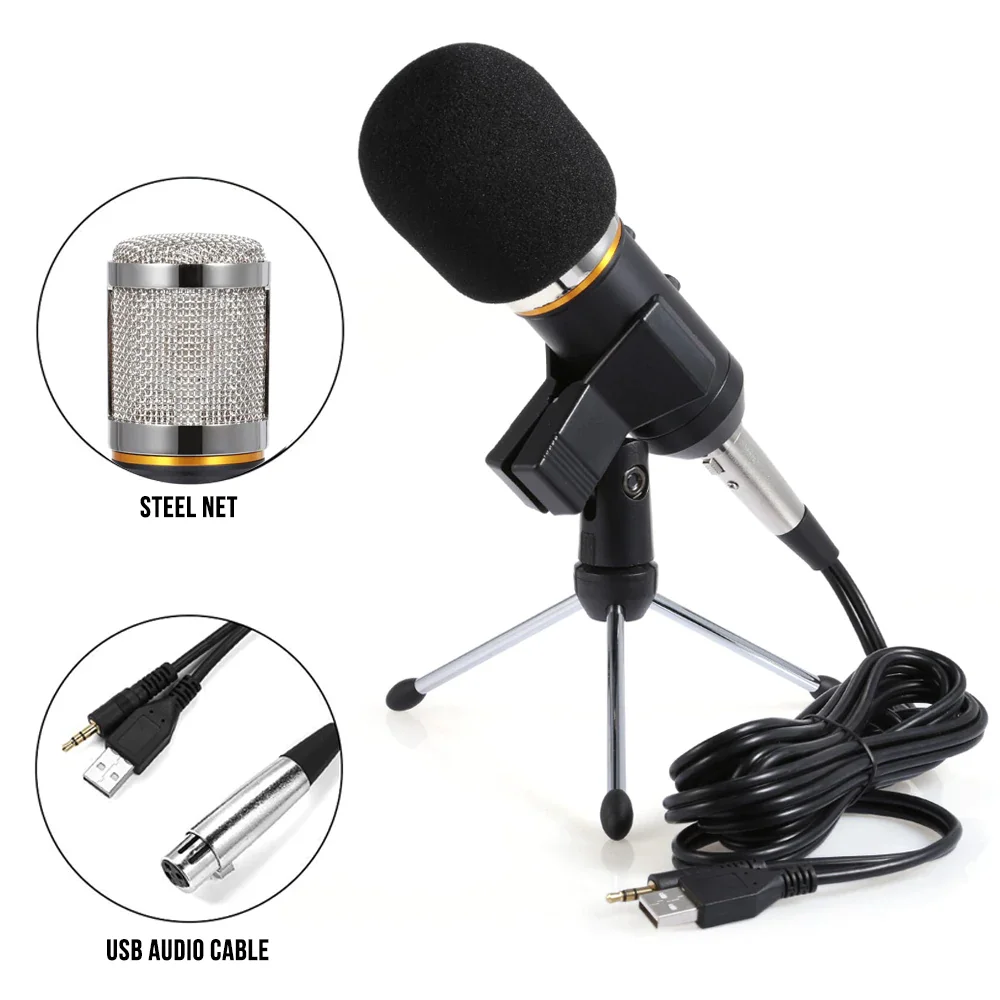 

USB Mic,Condenser Microphone For Computer Studio Profesionales 3.5mm Wired Stand USB Mic For Camera