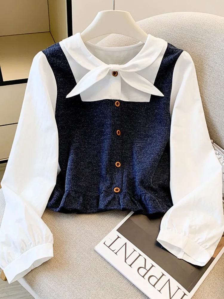 แนะนำเสื้อคอปกตุ๊กตาแบบผูกเองสำหรับผู้หญิง สีออร์ท ดีไซน์สีสันสดใส สไตล์เกาหลี แต่งกระดุม แขนยาว