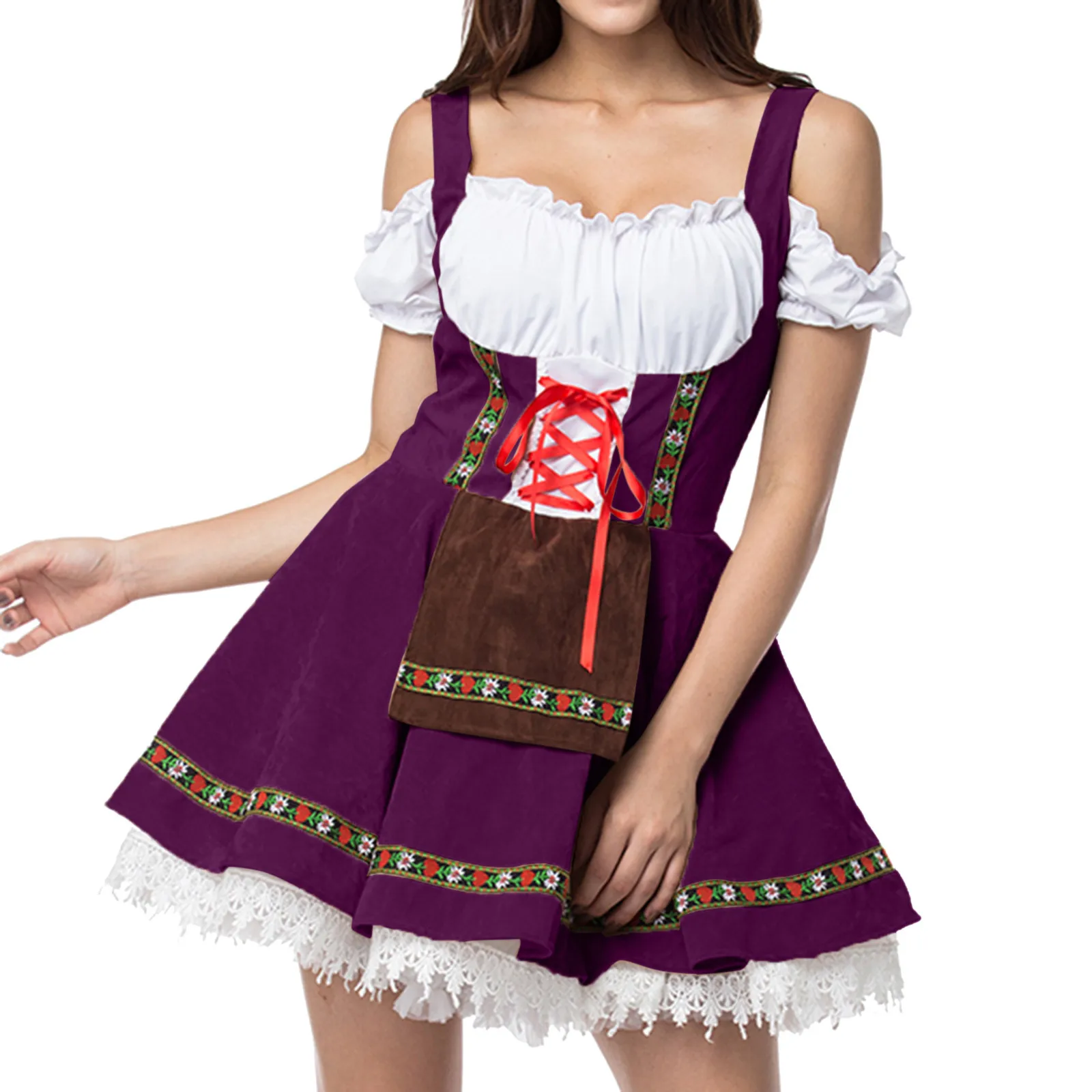 Vestido de fiesta de sirvienta de cerveza bávara, disfraz de Oktoberfest con hombros descubiertos, Mini vestidos Dirndl en el pecho, Festival de Alemania