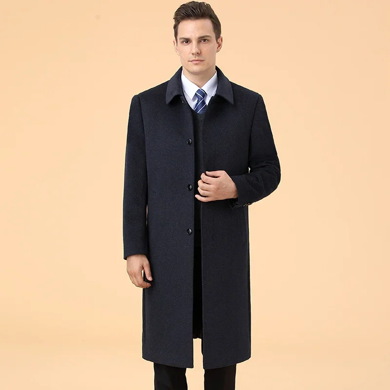 Winter Cashmere Coat Men's Clothes Men Over-the-knee Long Wool Windbreaker High-end Thick Top Trench Coat Abrigo Hombre