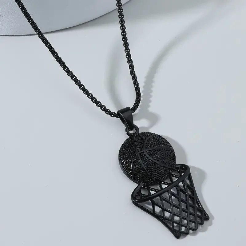 Hip Hop Basketball Hoop and Ball Pendant Necklace Sport Black Basketball Necklaces For Men Boys Jewelry