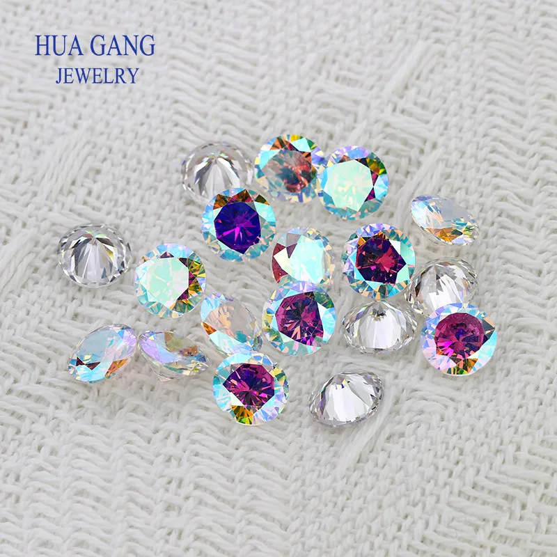 Round Shape AB Multicolor Cubic Zirconia Stone Loose Plating AB Color CZ 1mm~10mm Stones Synthetic Gems For Jewelry Making