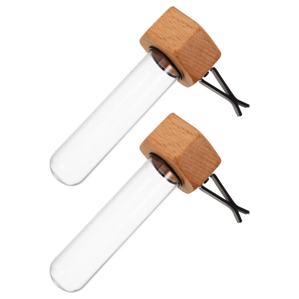 

2pcs Car Vent Flower Vase Mini Glass Tube Hydroponic Plant Holder Auto Interior Decor Universal Stable Clip Wooden Car Charm