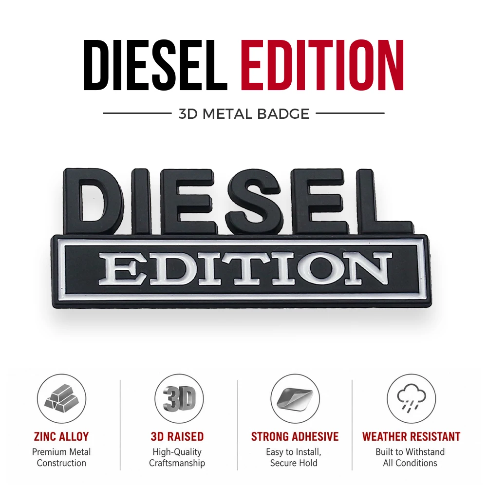 2Pcs Diesel Edition Zinc Alloy 3D Metal Car Emblem Badge Self Adhesive for Fender Door Trunk Tailgate Exterior Decor Car Truck
