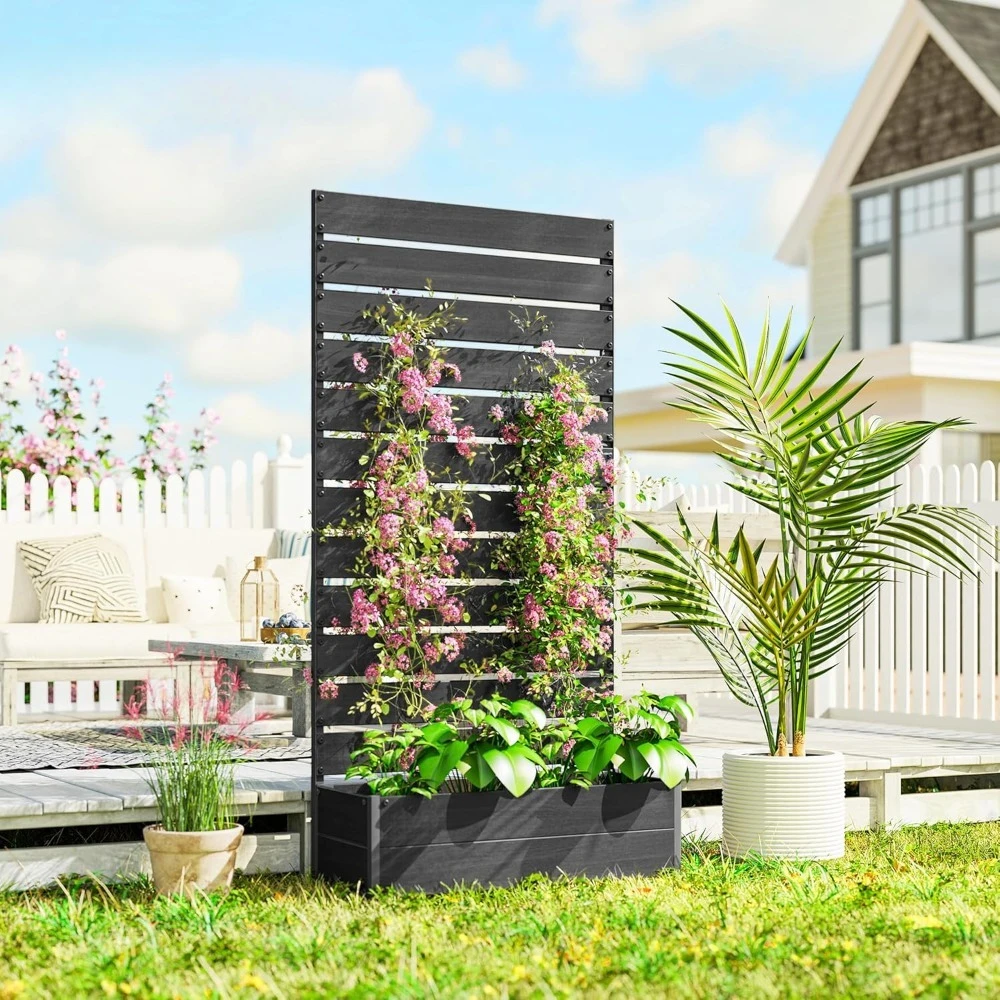 

Raised Garden Bed with Trellis for Climbing Plants, Planter Box with Self Draining Gap, Freestanding Trellis, Customized