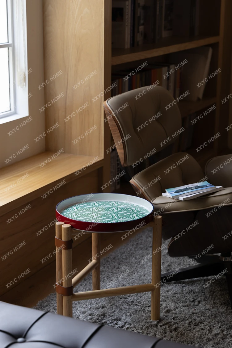 A Medieval olive green pig nose chain colored porcelain solid wood calfskin removable tray side table living room