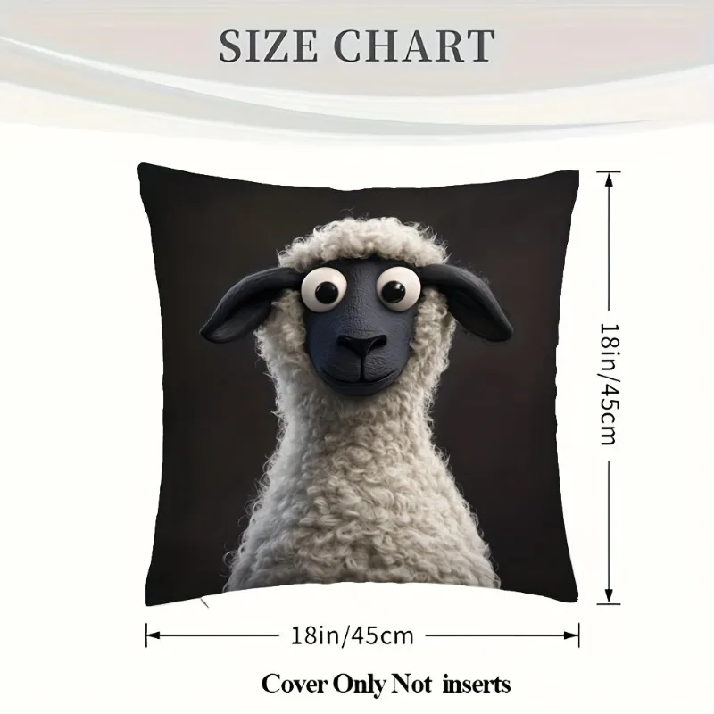 Funda de Almohada con Diseño de Oveja de Dibujos Animados, Funda de Cojín con Diseño de Animal Peludo en Blanco y Negro para Sala de Estar, Dormitorio, Decoración del Hogar, Regalo