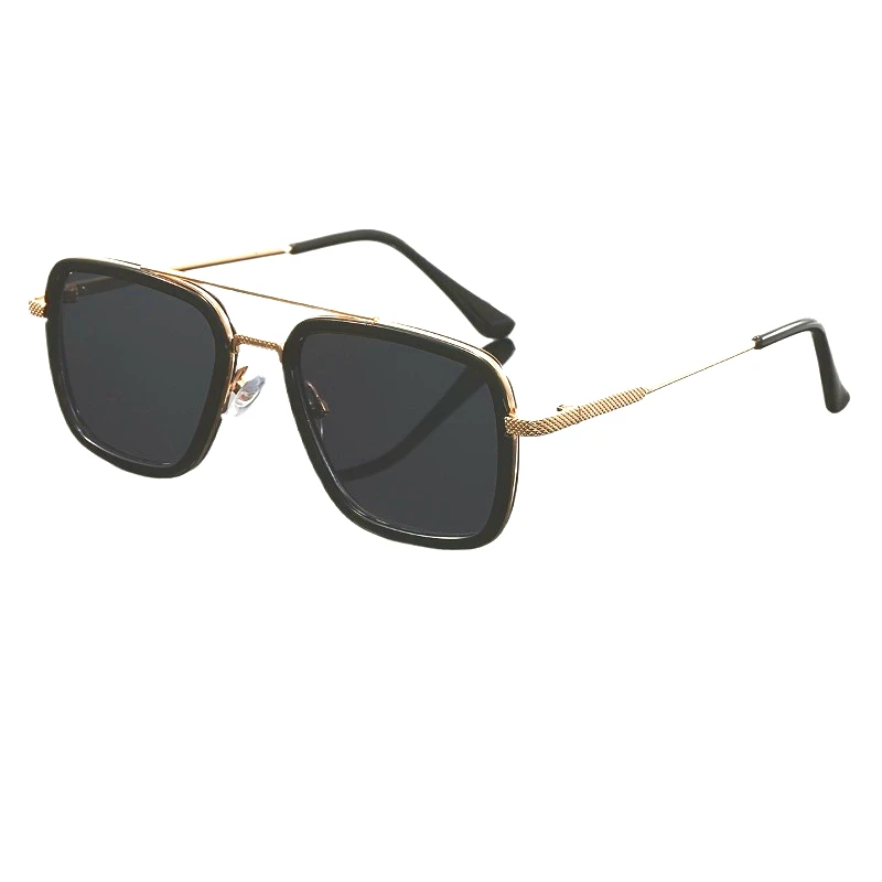 Übergroße Herren-Modebrille mit quadratischem Rahmen, dunkel bis bernsteinfarben, Tönung für lässige Streetwear-Modeaccessoires, stilvolle Brille – Detail 5