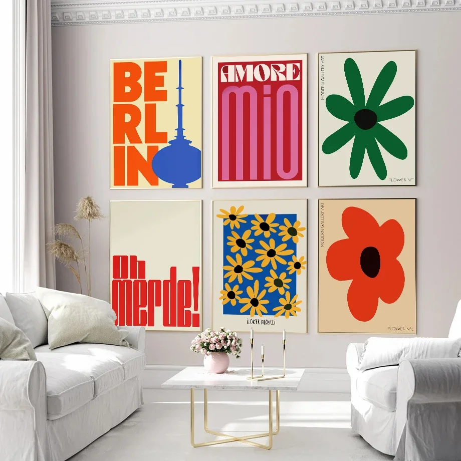 Colourful Floral Text Art Poster Scandinavian Abstract Minimalist Floral Canvas Painting Decor Suitable for Indoor Wall Decor