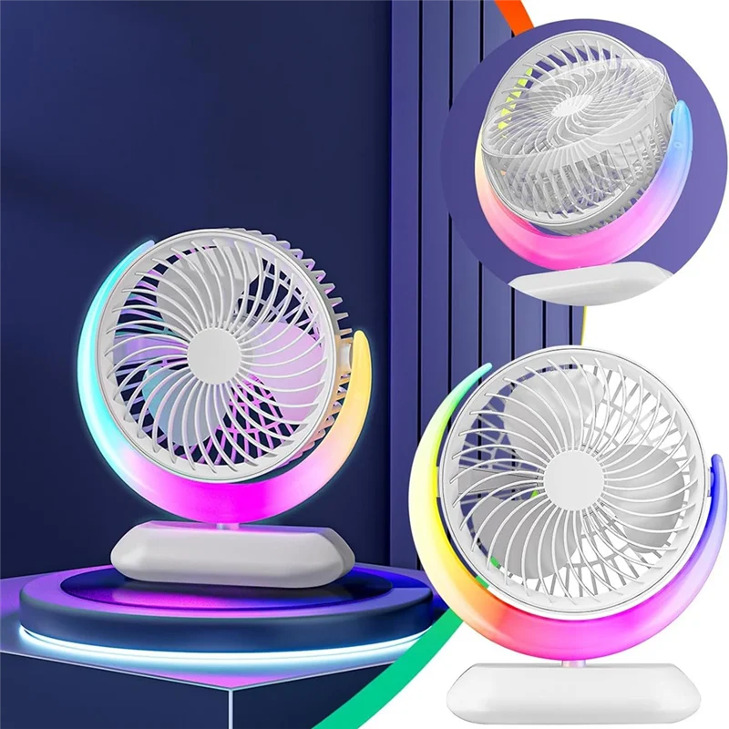 F-F Desktop Rotatable USB Fan 3 Speeds Fan Night Light Mini Fan Personal Fan For Bedroom Home Office Desktop Travel