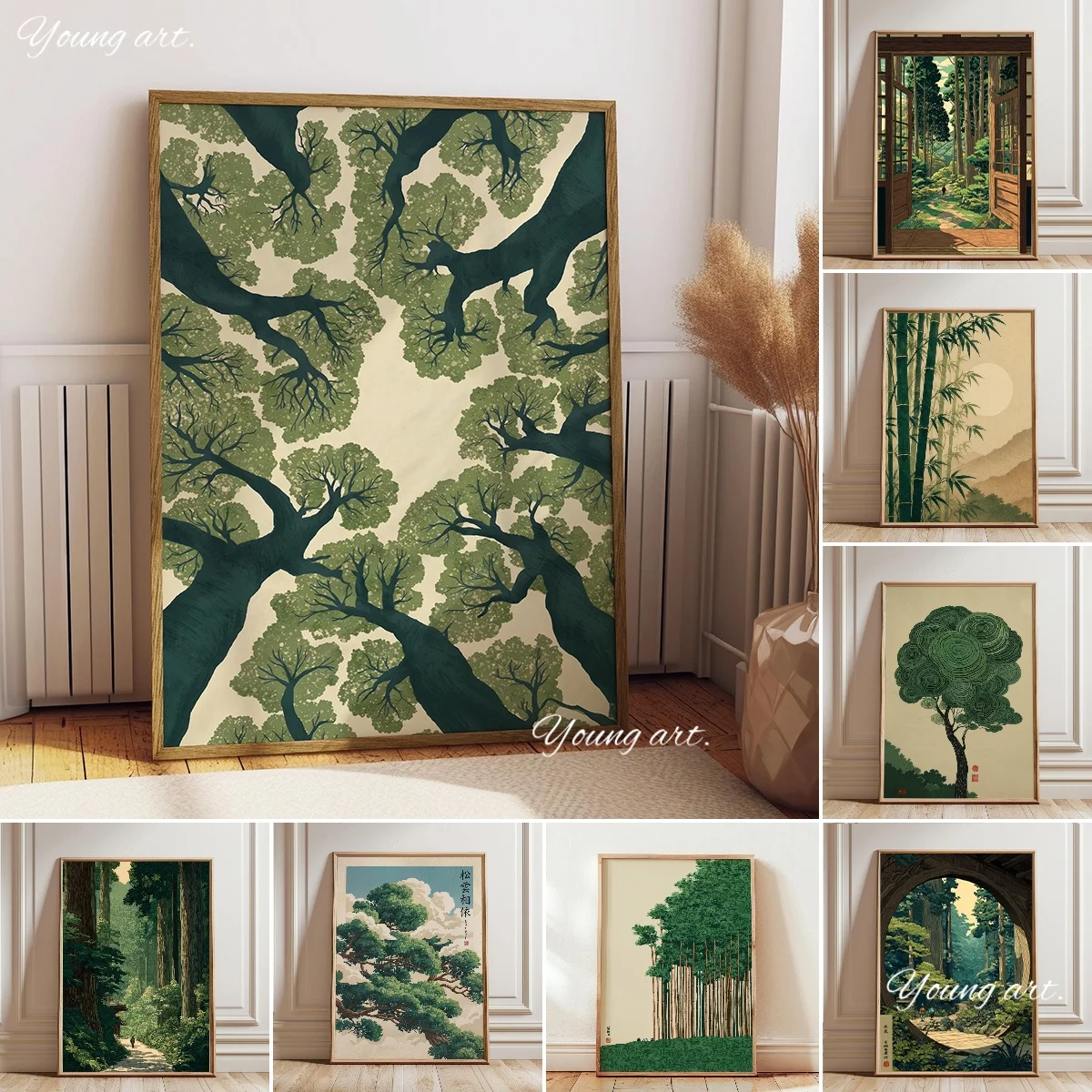 Japanese Anime Ukiyo-e Forest Canvas Prints Poster Vintage Japandi Pine Tree Botanical Nature Art Prints Wall Art Home Decor
