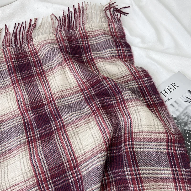 Bufanda de Cachemira a cuadros de marca de lujo para mujer, Pashmina cálida, pañuelo, silenciador, chales y chales para mujer, manta para mujer, bufandas