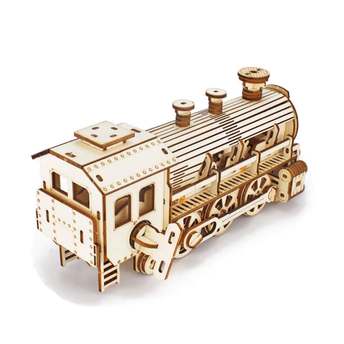 Express Steam Train Locomotive with Railway Self Assembling 3D Wooden Puzzle Scale Mechanical Model Toy for Adults and Kids