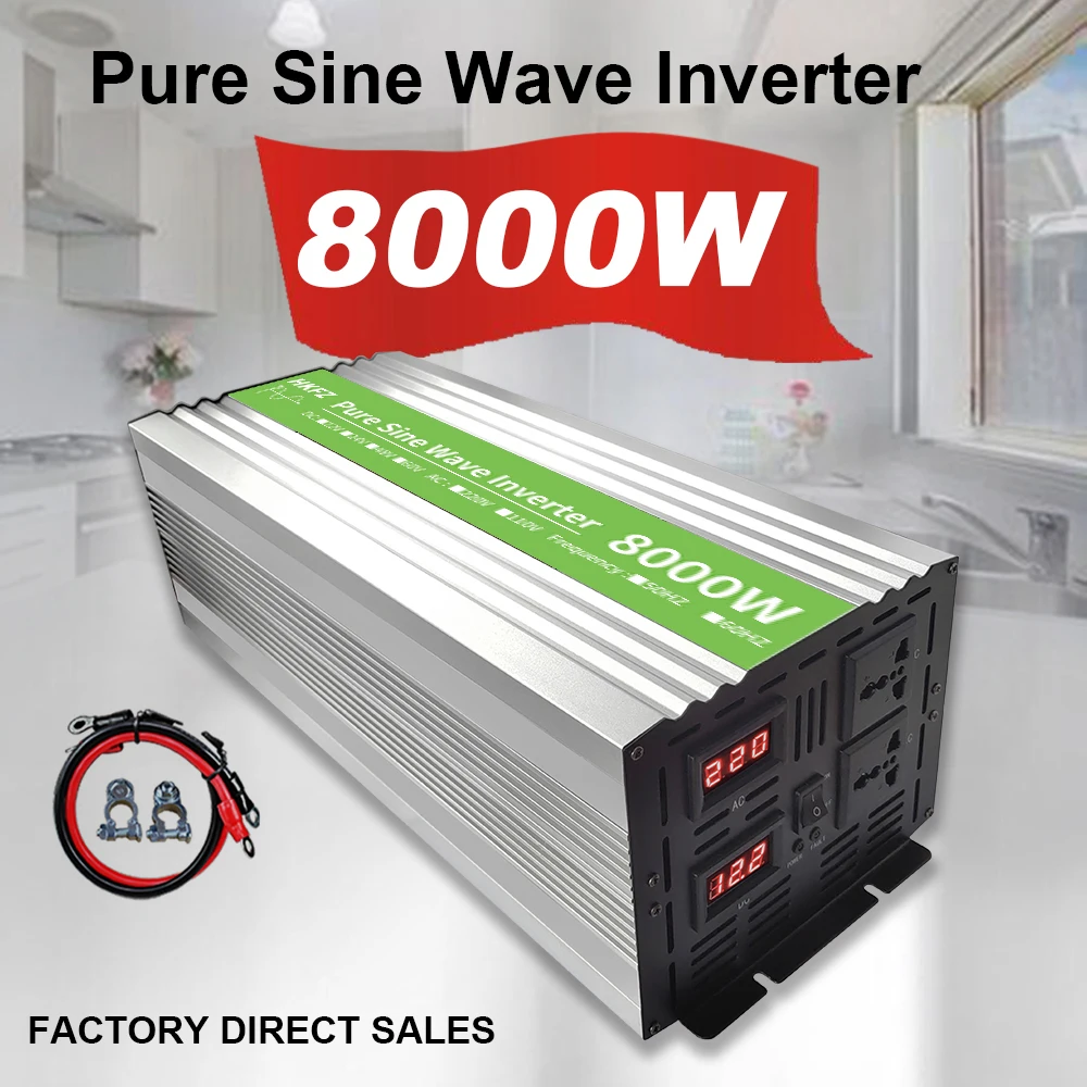 Pure Sine Wave Inverter 8000W 6000W DC 12V / 24V / 48V / 60V To AC 220V - 240V Power Converter With LED Display Universal Plug