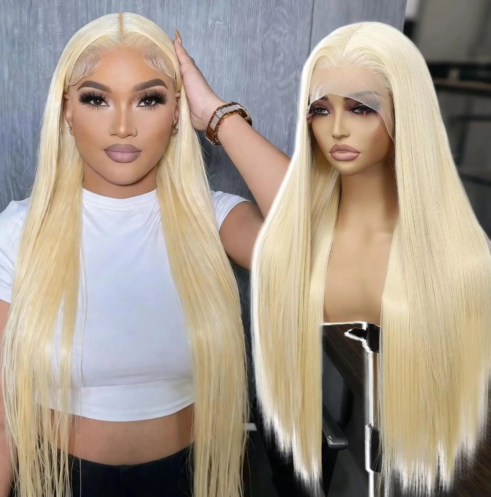 613 Blonde Straight Lace Front Wig 13x4 HD Lace Synthetic Pre Plucked Glueless Heat Resistant Fiber Hair Wig for Fashion Women