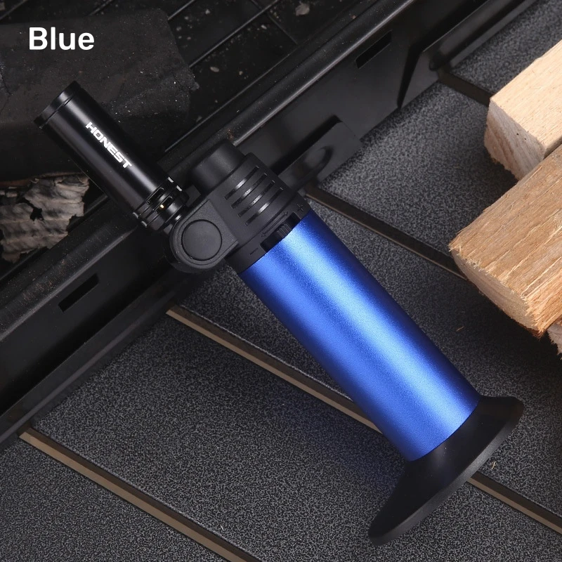 Honest Elbow Metal Direct  Inflatable Lighter Windproof Blue Flame Cigar Lighter Foldable Nozzle Small Welding Gun Outdoor Tool