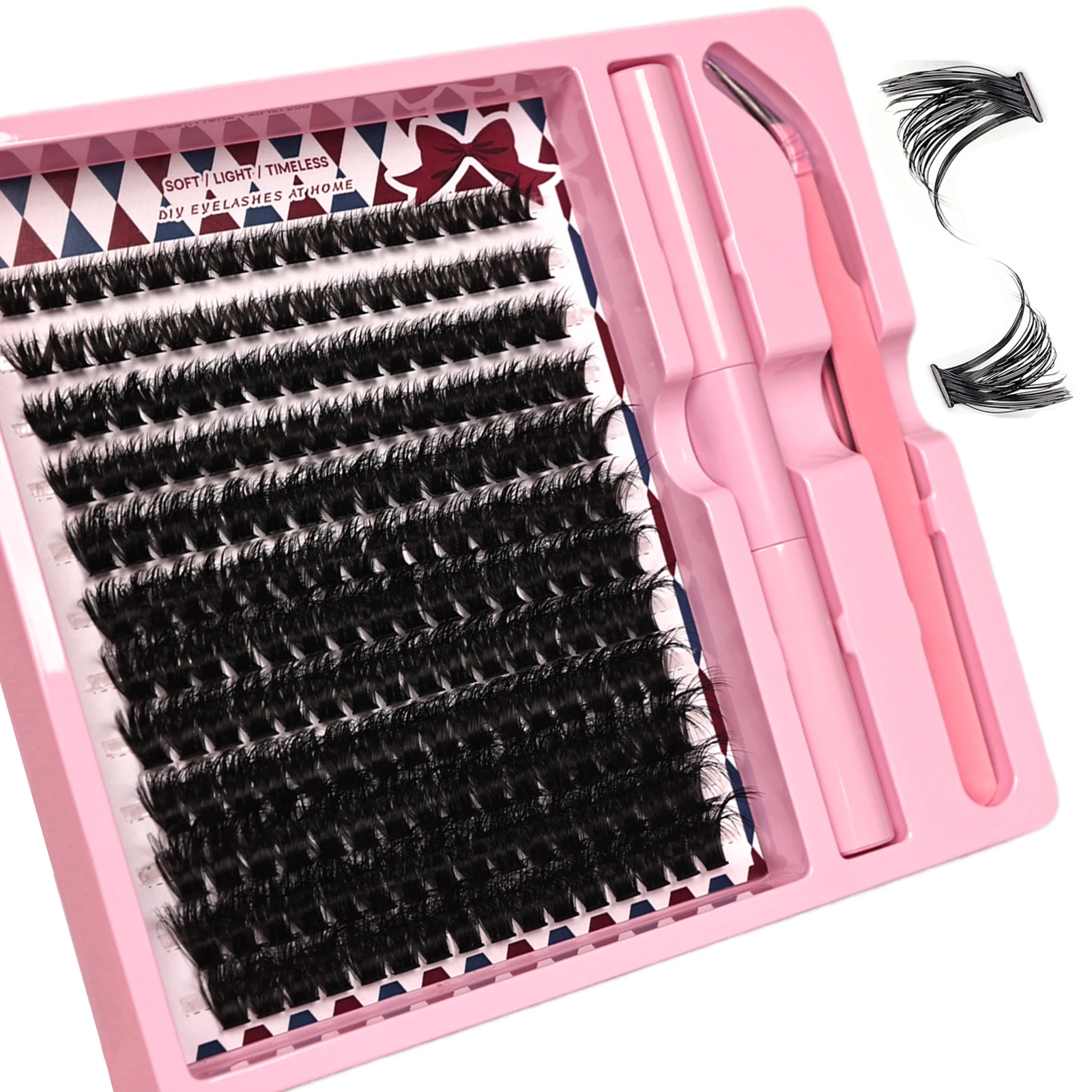 Home Use DIY Lash Cluster Set D Curl Individual False Eyelash Clusters Including Lash Bond Glue And Lash Tweezers Tools