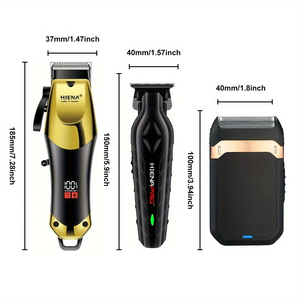 Professional men's electric hair clipper set, USB charging cordless work, LED intelligent display, T-knife zero gap cutting,