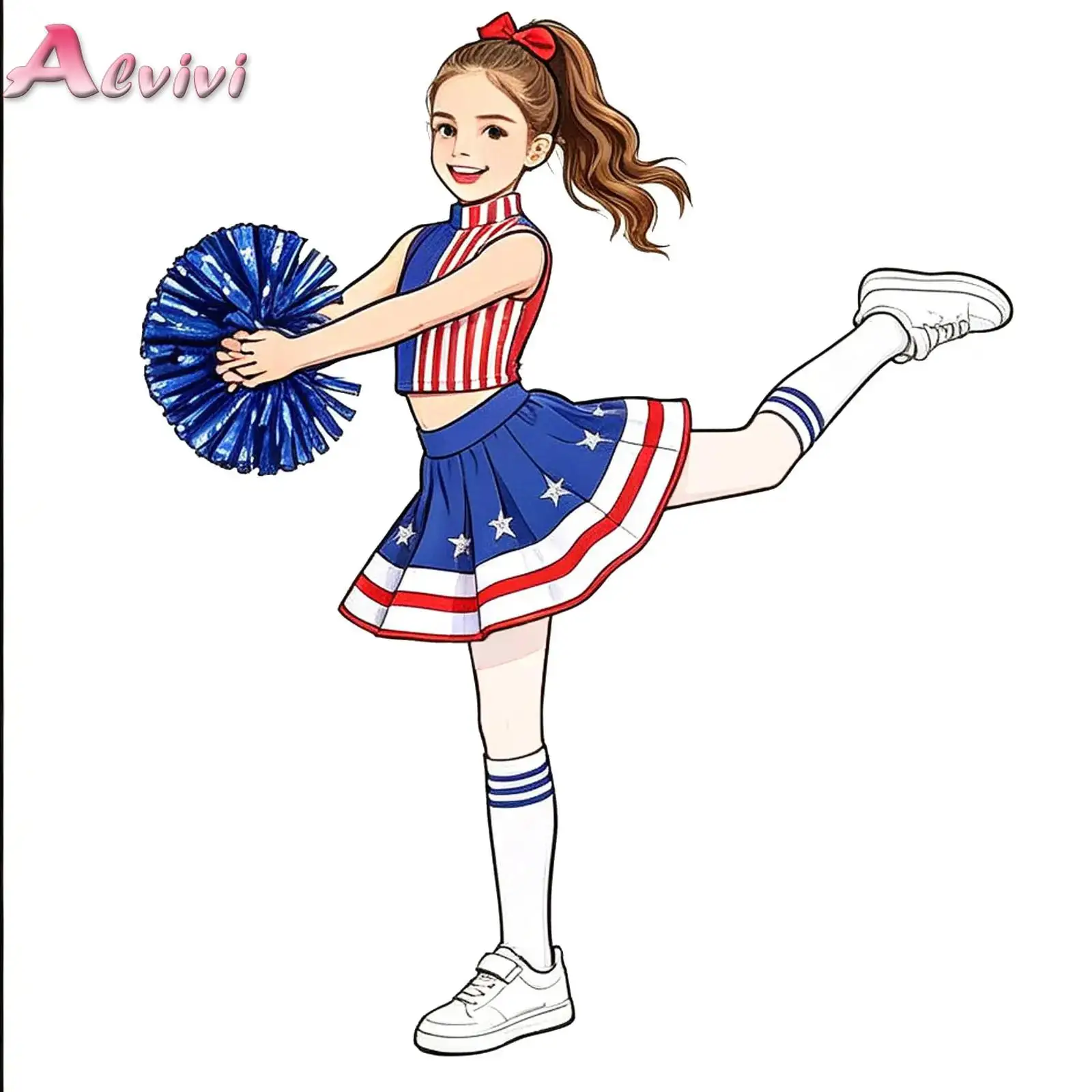 Kids Girls Independence Day Costume Cheerleading Outfit Color Block Striped Crop Top with Rhinestone Skirt Set for Ballet Modern